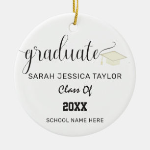Black White Calligraphy Script Graduation Photo Ceramic Ornament