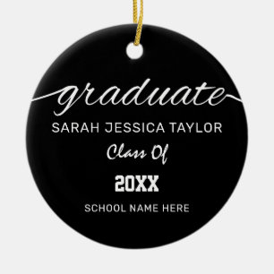 Black White Calligraphy Script Graduation Photo Ceramic Ornament