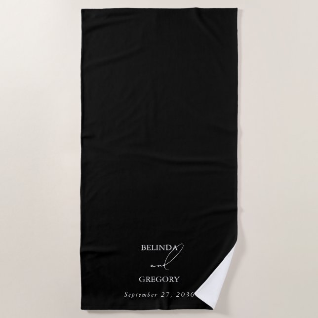 Black & White Calligraphy Signature Script Wedding Beach Towel (Front)