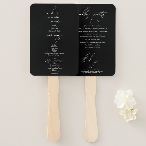 Black  White Calligraphy Signature Script Wedding Hand Fan