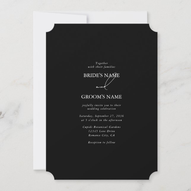 Black & White Calligraphy Signature Script Wedding Invitation (Front)