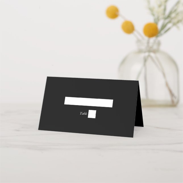 Black & White Calligraphy Signature Script Wedding Place Card (Front)