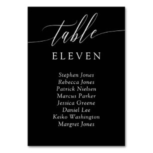 Black White Calligraphy Table Number Guest Names