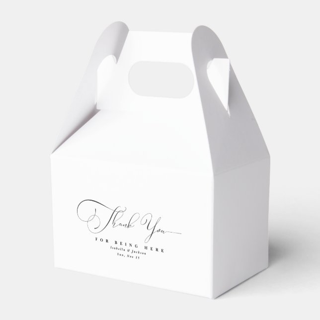Black & White Calligraphy Thank You Wedding Favor Boxes (Front Side)