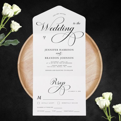 Black  White Calligraphy Traditional Wedding All In One Invitation