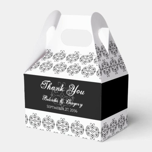 Black  White Calligraphy Vintage Damask Wedding Favor Boxes