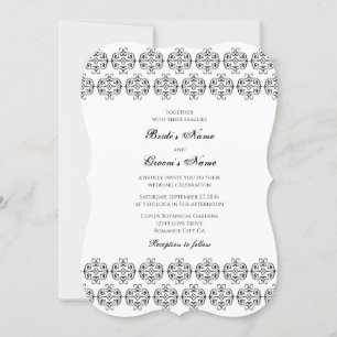 Black & White Calligraphy Vintage Damask Wedding Invitation