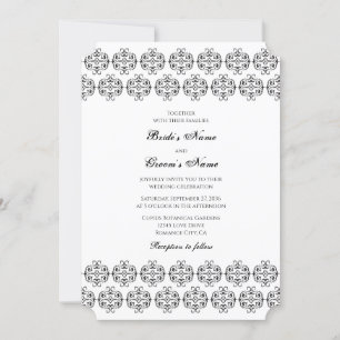 Black & White Calligraphy Vintage Damask Wedding Invitation