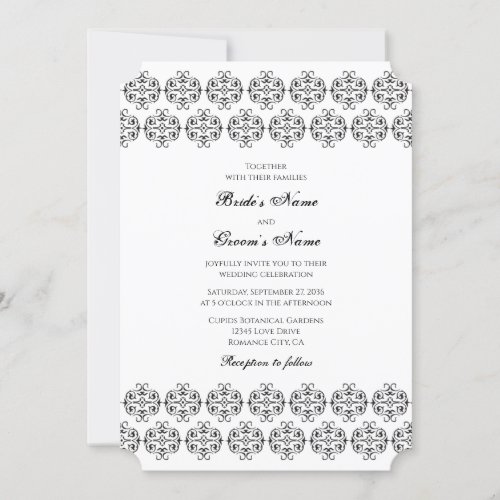 Black  White Calligraphy Vintage Damask Wedding Invitation