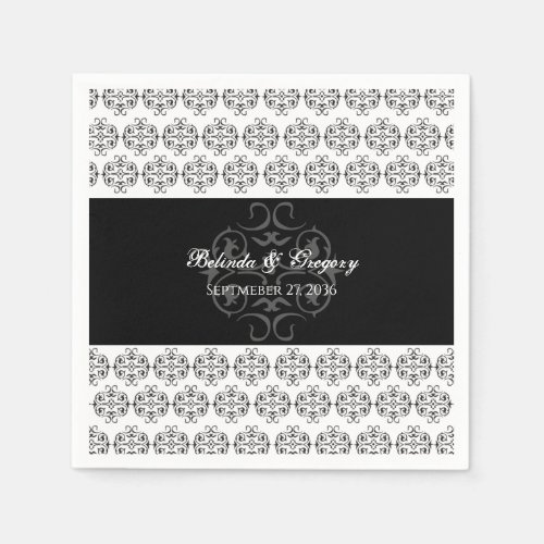 Black  White Calligraphy Vintage Damask Wedding Napkins