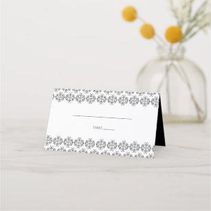 Black & White Calligraphy Vintage Damask Wedding Place Card