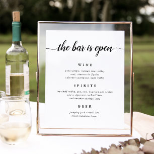 Black & White Calligraphy Wedding Bar Menu Sign