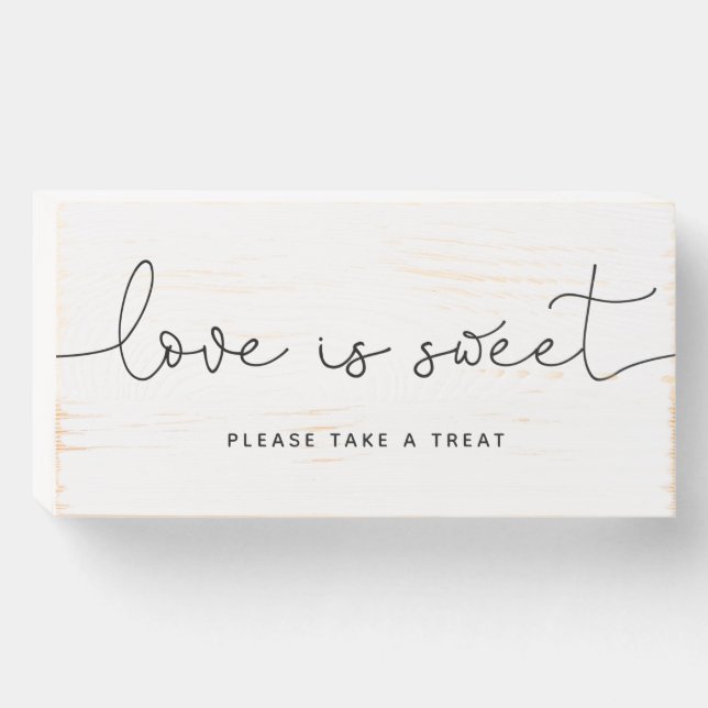 Black & White Calligraphy Wedding Dessert Bar Wooden Box Sign (Front Horizontal)
