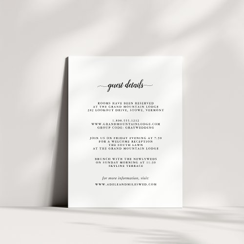 Black  White Calligraphy Wedding Details Enclosure Card