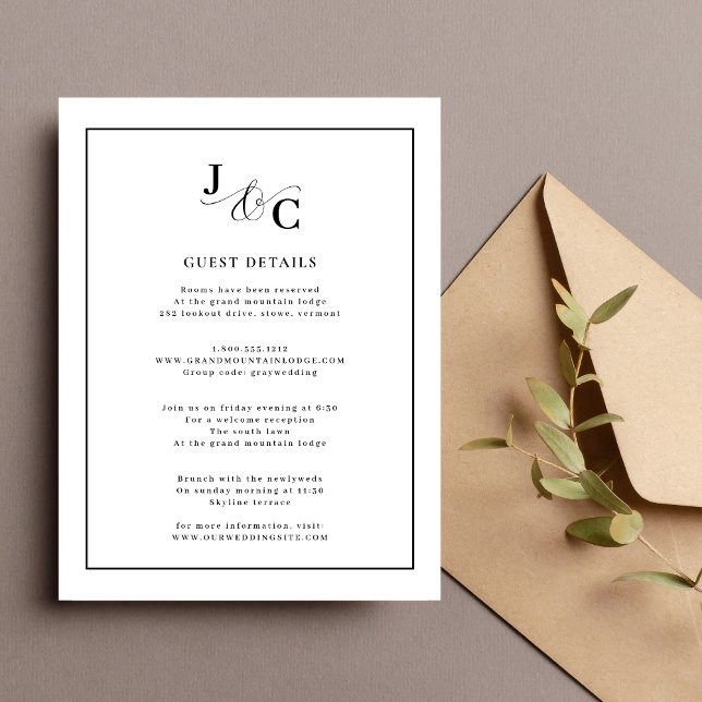 Black & White Calligraphy Wedding Details Enclosure Card (Creator Uploaded)