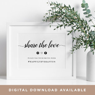 Black & White Calligraphy Wedding Hashtag Sign