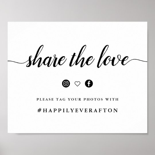 Download Black & White Calligraphy Wedding Hashtag Sign | Zazzle.com