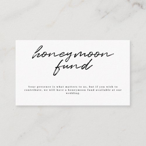 Black White Calligraphy Wedding Honeymoon Fund Enclosure Card