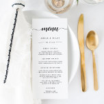 Black & White Calligraphy Wedding Menu<br><div class="desc">Our simple and elegant wedding menu features your starter courses, entrees and desserts topped by your names, wedding date and "menu" in modern calligraphy script lettering. Designed to mix and match with our Ampersand Monogram wedding collection. Use the template fields to add your menu information, and then click "Customize" to...</div>