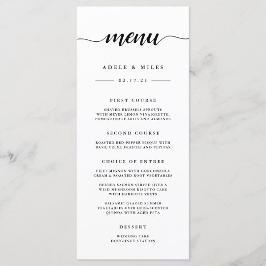 Black & White Calligraphy Wedding Menu Card 