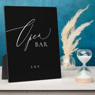 Black White Calligraphy Wedding OPEN Bar Sign Plaque
