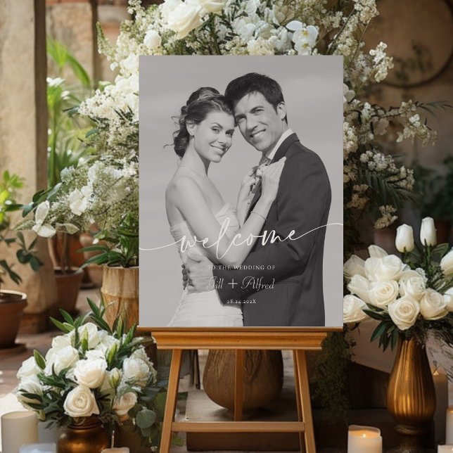 Black & White Calligraphy Wedding Photo Welcome Foam Board (Creator Uploaded)