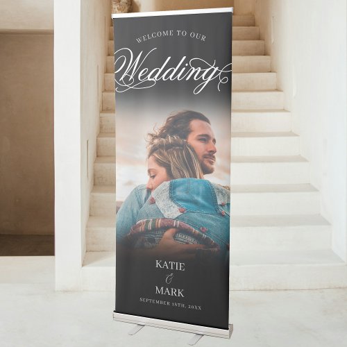 Black White Calligraphy Wedding Photo Welcome Retractable Banner