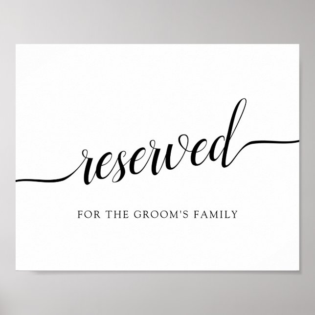 Black & White Calligraphy Wedding "Reserved" Sign (Front)