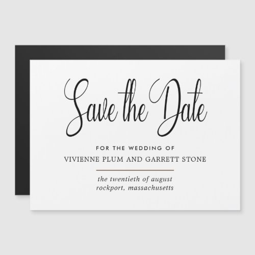 Black  White Calligraphy Wedding Save the Date Magnetic Invitation