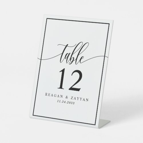 Black White Calligraphy Wedding Table Number Pedestal Sign