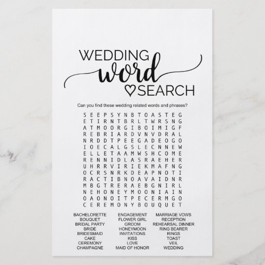 black white calligraphy wedding word search game flyer