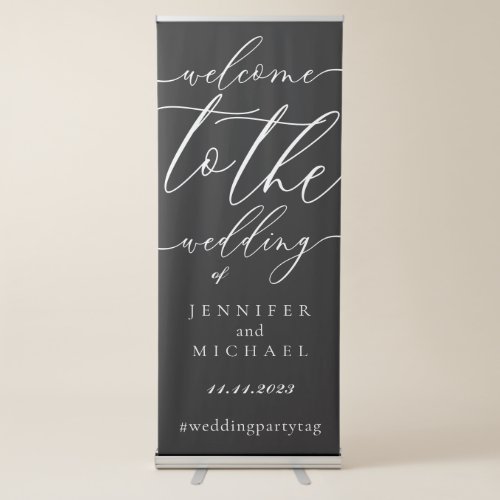 Black White Calligraphy Welcome to the wedding Retractable Banner