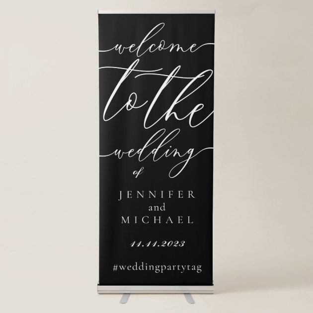 Black White Calligraphy Welcome to the wedding Retractable Banner