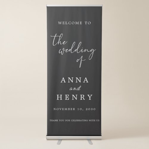 Black  White Calligraphy Welcome Wedding  Retractable Banner