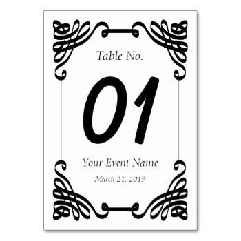 Black & White Calligrapy Table Card by thepapershoppe at Zazzle