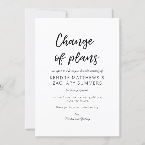 Black  White Callligraphy Change of Plans Invitation