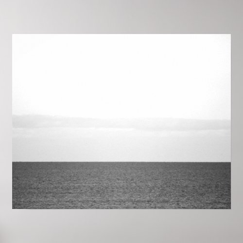 Black  White Calm Ocean Horizon 16x20  Poster