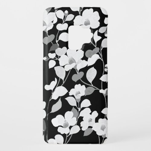 BLACK WHITE CAMELLIASLEAVES Dark  Floral Case_Mate Samsung Galaxy S9 Case