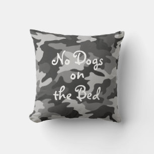 Black & White Camouflage "No Dogs on the Bed" Throw Pillow