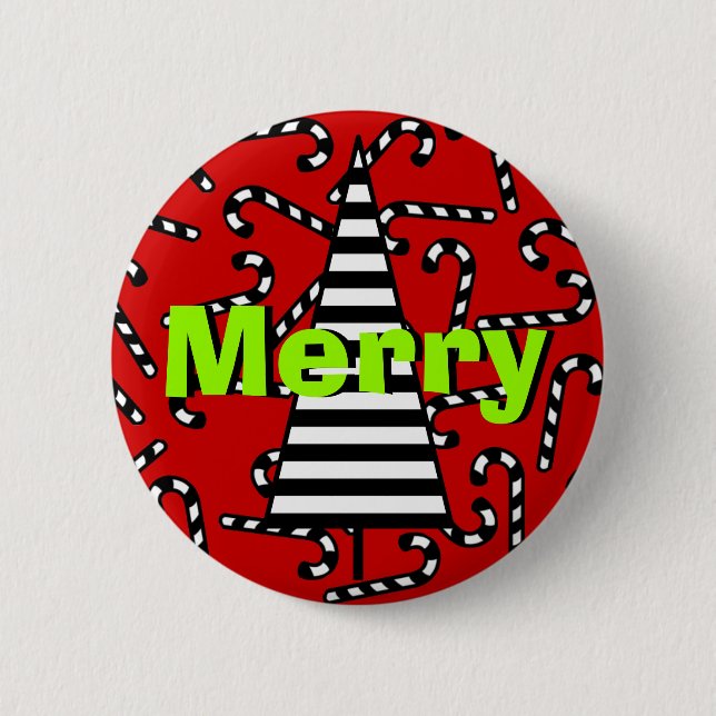 Black & White Candy Canes & Tree Button (Front)