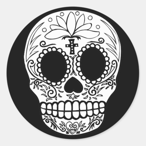 BlackWhite Candy Skull Classic Round Sticker