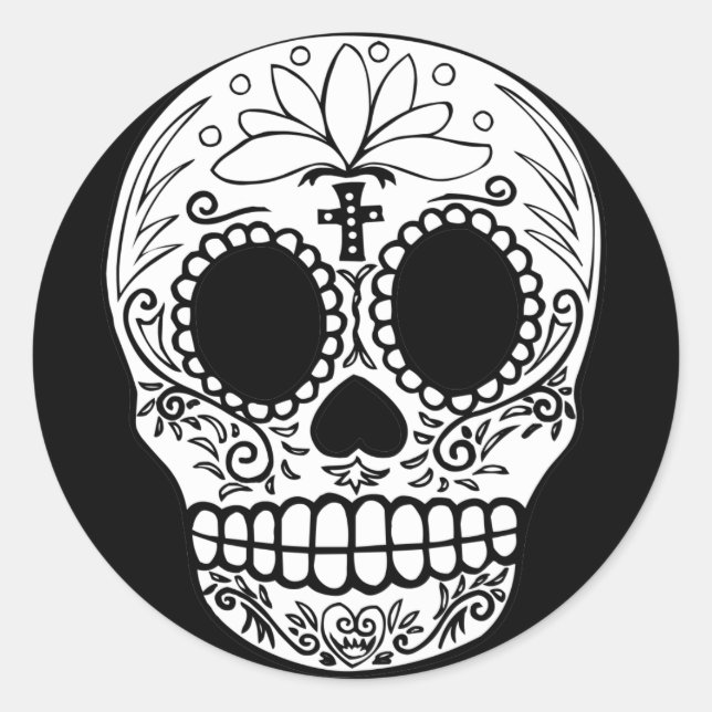 Black/White Candy Skull Classic Round Sticker (Front)