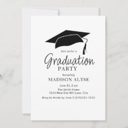 Black White Cap Photo Graduation Invitation