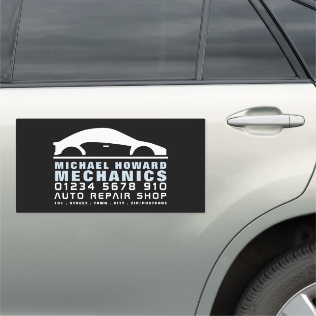 Black & White Car Logo, Auto Mechanic Car Magnet (In Situ)