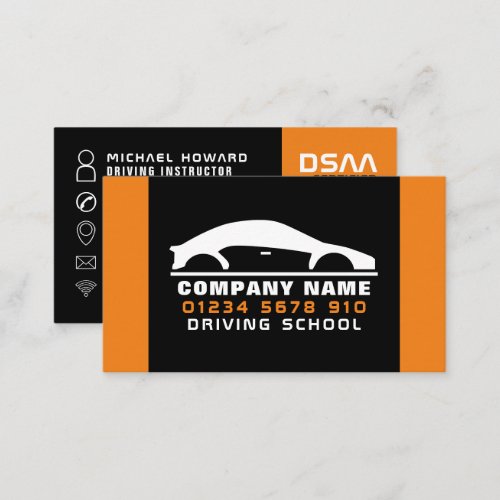 Black  White Car Logo Driving School Instructor Business Card