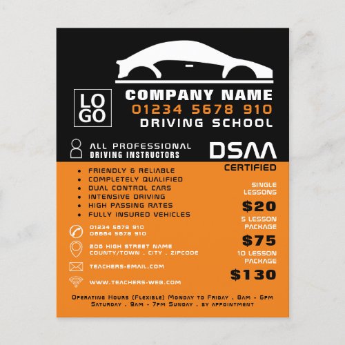 Black  White Car Logo Driving School Instructor Flyer