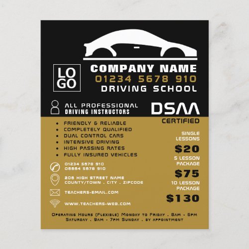 Black  White Car Logo Driving School Instructor Flyer