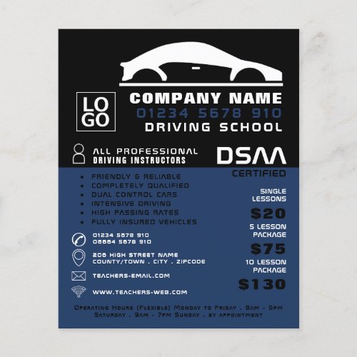 Black  White Car Logo Driving School Instructor Flyer