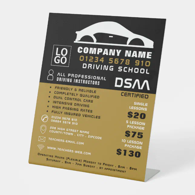 Black & White Car Logo, Driving School, Instructor Pedestal Sign | Zazzle