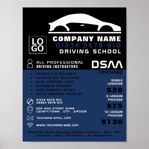 Black  White Car Logo Driving School Instructor Poster